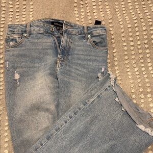 Blue Straight Leg Distressed Jeans